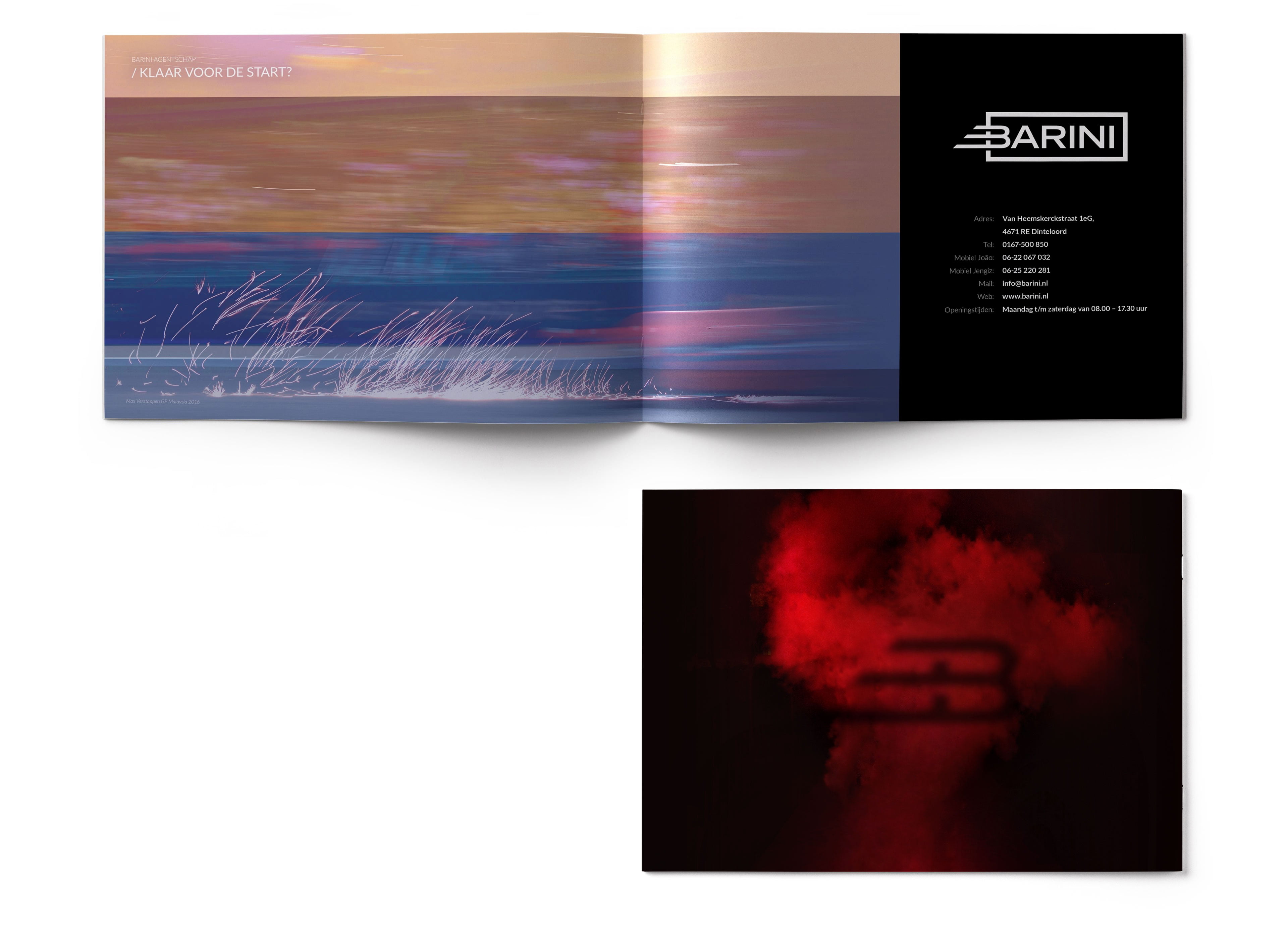 Het boek voor de visuele identiteit van Barini, de laatste pagina en achterkant