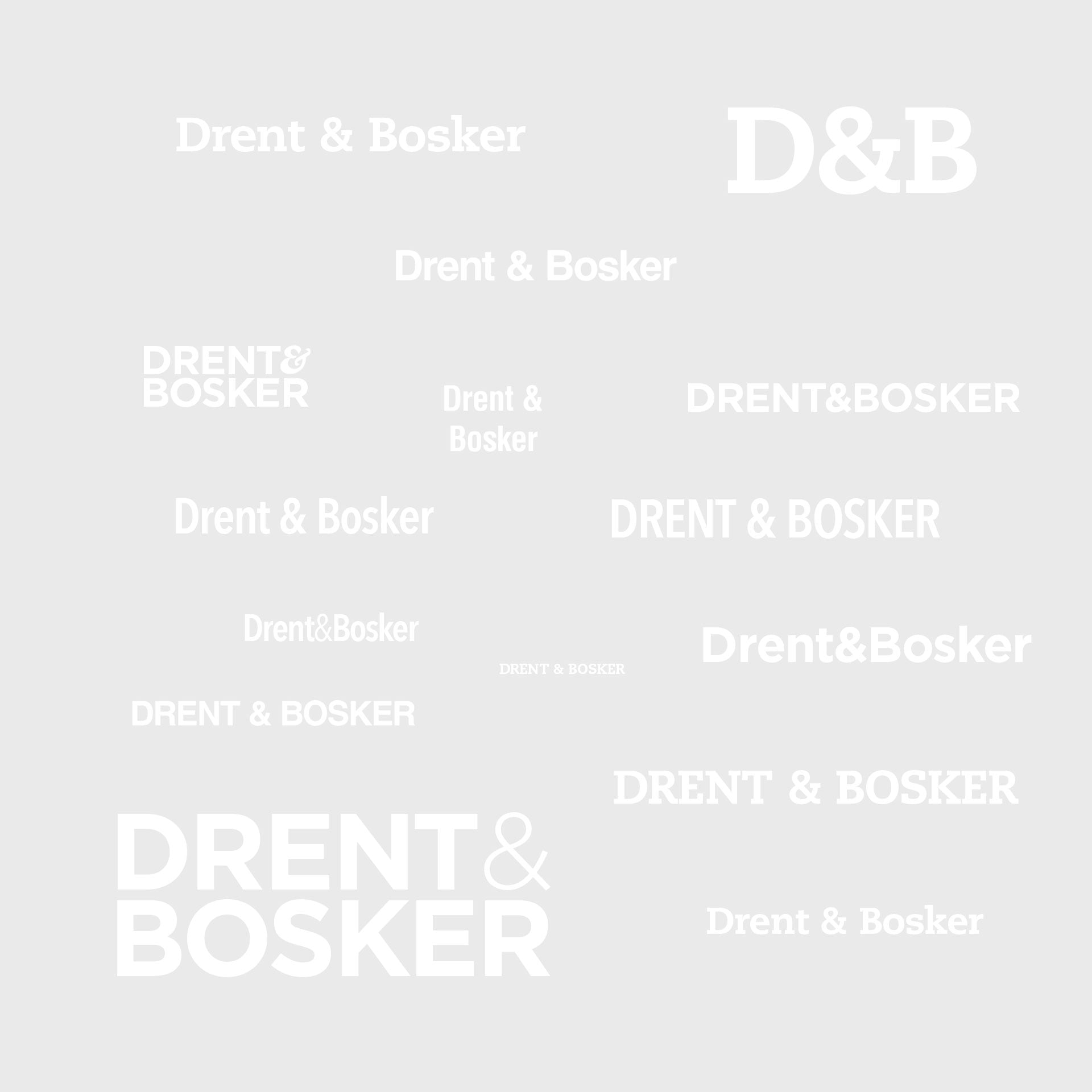 Het Drent & Bosker-logo in verschillende lettertypes en stijlen