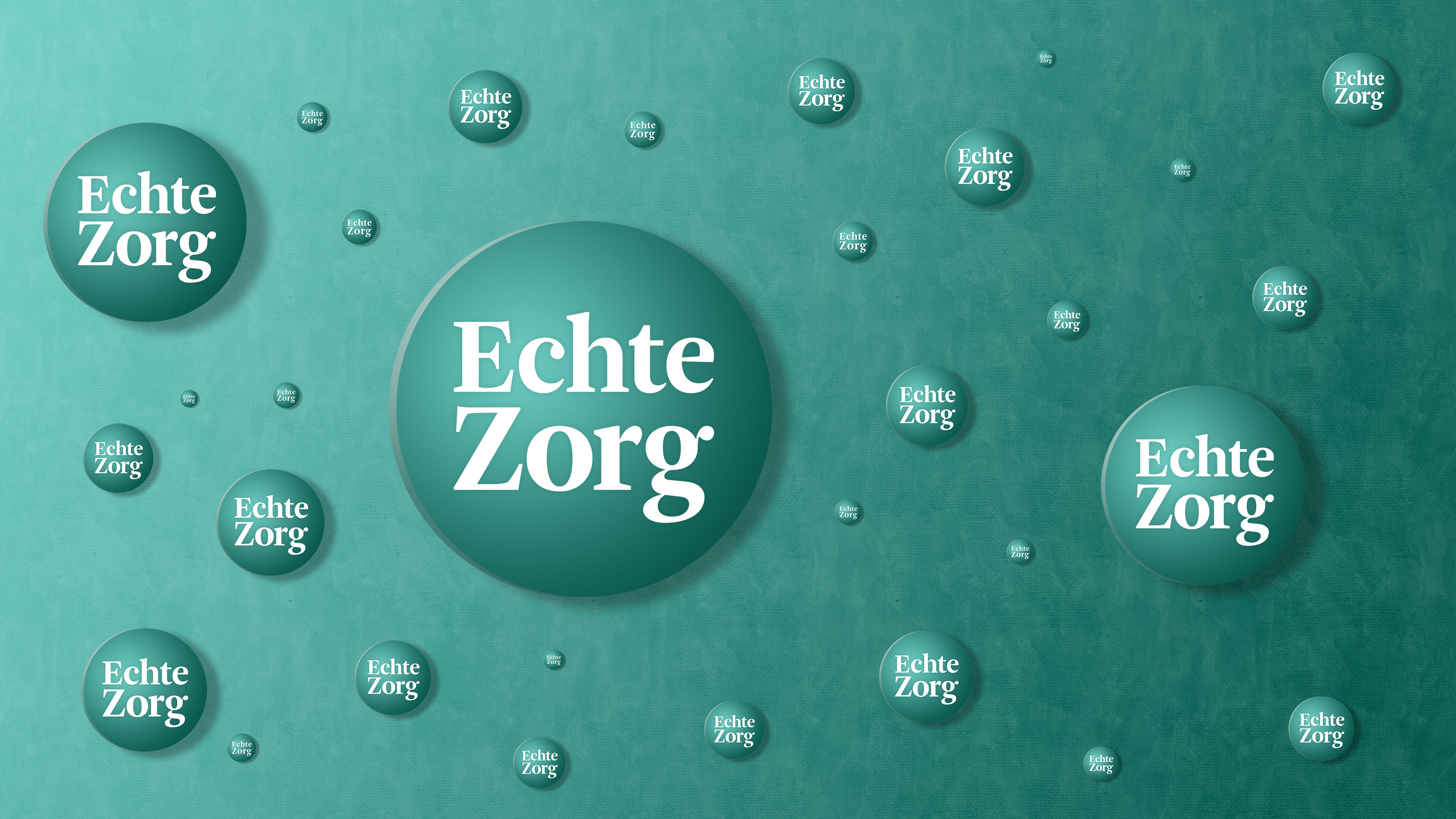 Verschillende vliegende logo's van Echte Zorg op verschillende formaten