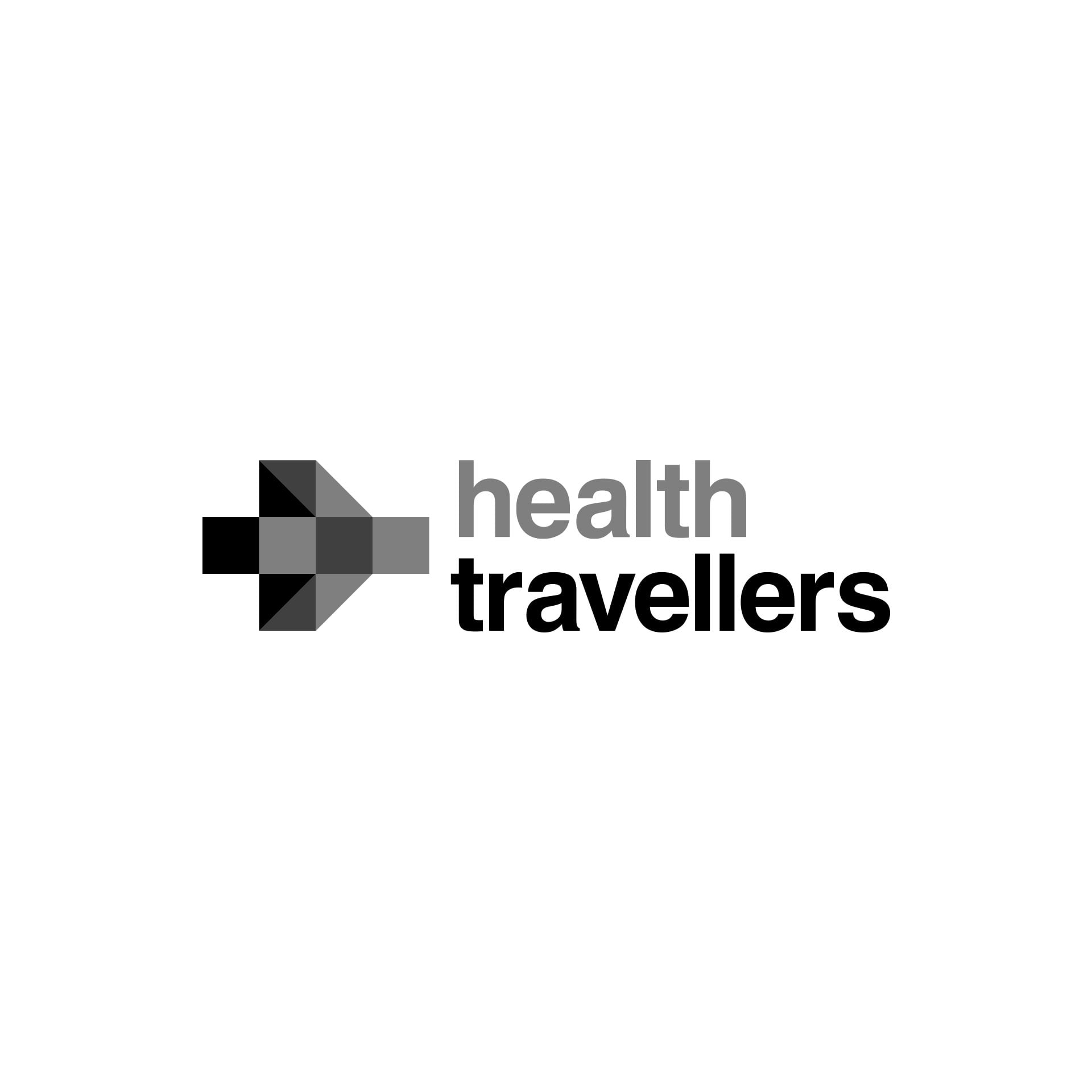 Het volledige logo van Health Travellers in zwarttinten op een witte achtergrond.