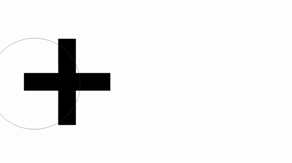 Een animatie waarin een zwart kruis met een natte vinger vervaagd wordt van links naar rechts, waardoor het kruis gaat lijken op een vliegtuig dat van links naar rechts vliegt.