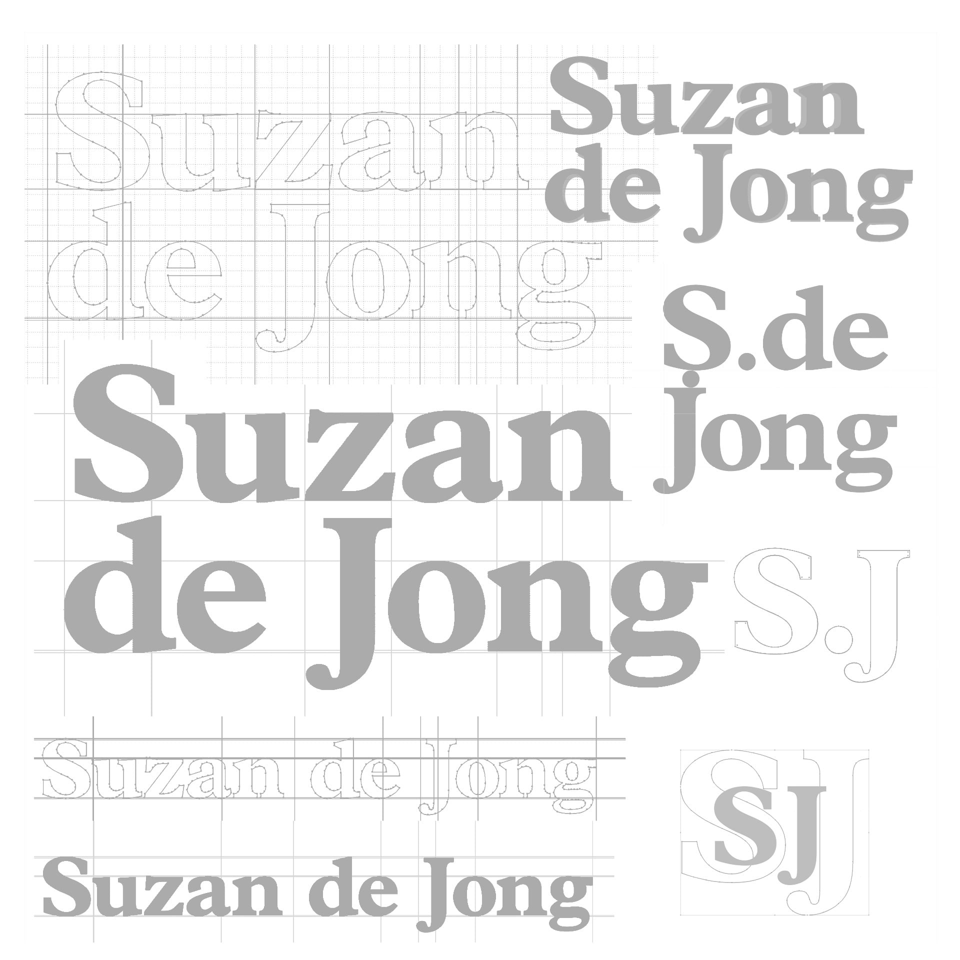 Het uitwerken en finetunen van Suzans logo in lichtgrijze tinten op een witte achtergrond.