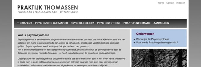 (Het submenu dat voor verwarring zorgde (in kleur) op de website van Praktijk Thomassen, 12 juni 2012)