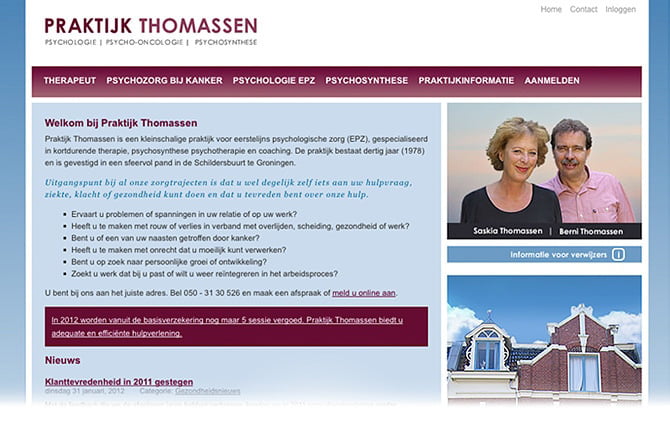 (De huidige website van de website van Praktijk Thomassen)