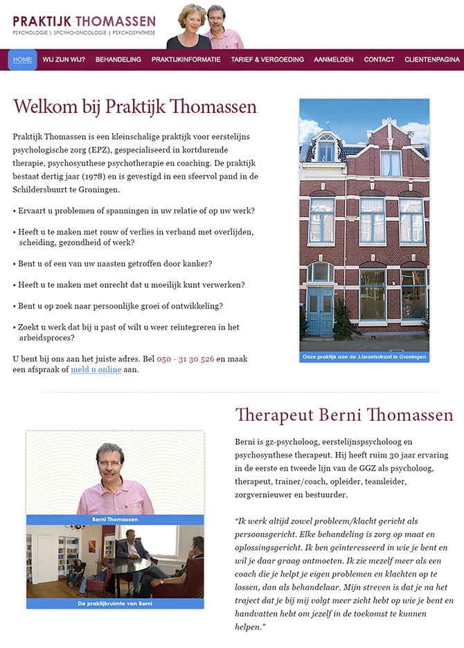 (Het nieuwe concept van de homepage van Praktijk Thomassen)