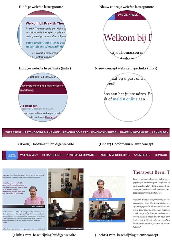(Designdetails van de nieuwe website van Praktijk Thomassen)
