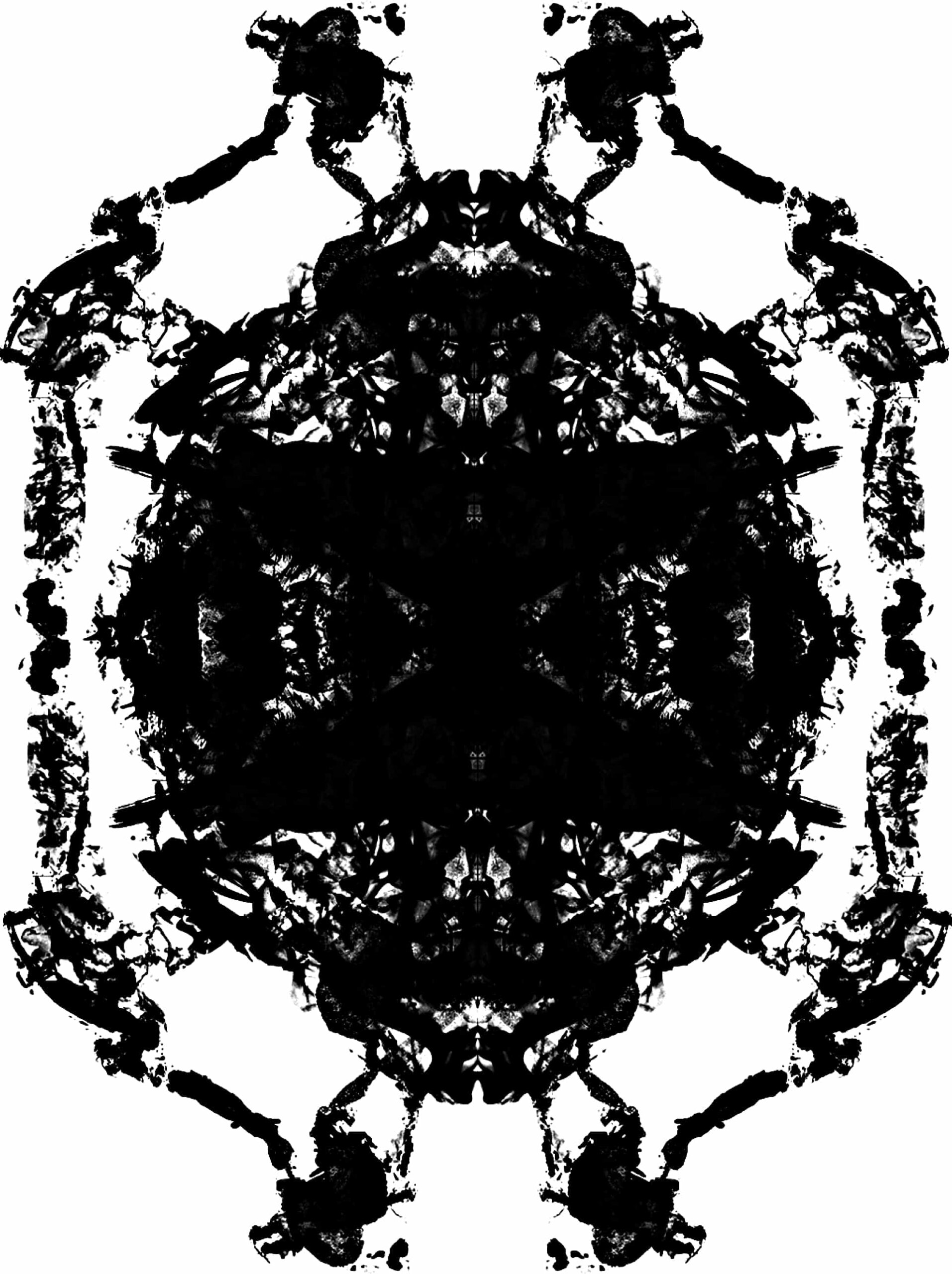 Het scriptie-omslag gebaseerd op de rorschachtest. Een abstracte weergave van een psycholoog die iemand een helpende hand biedt.