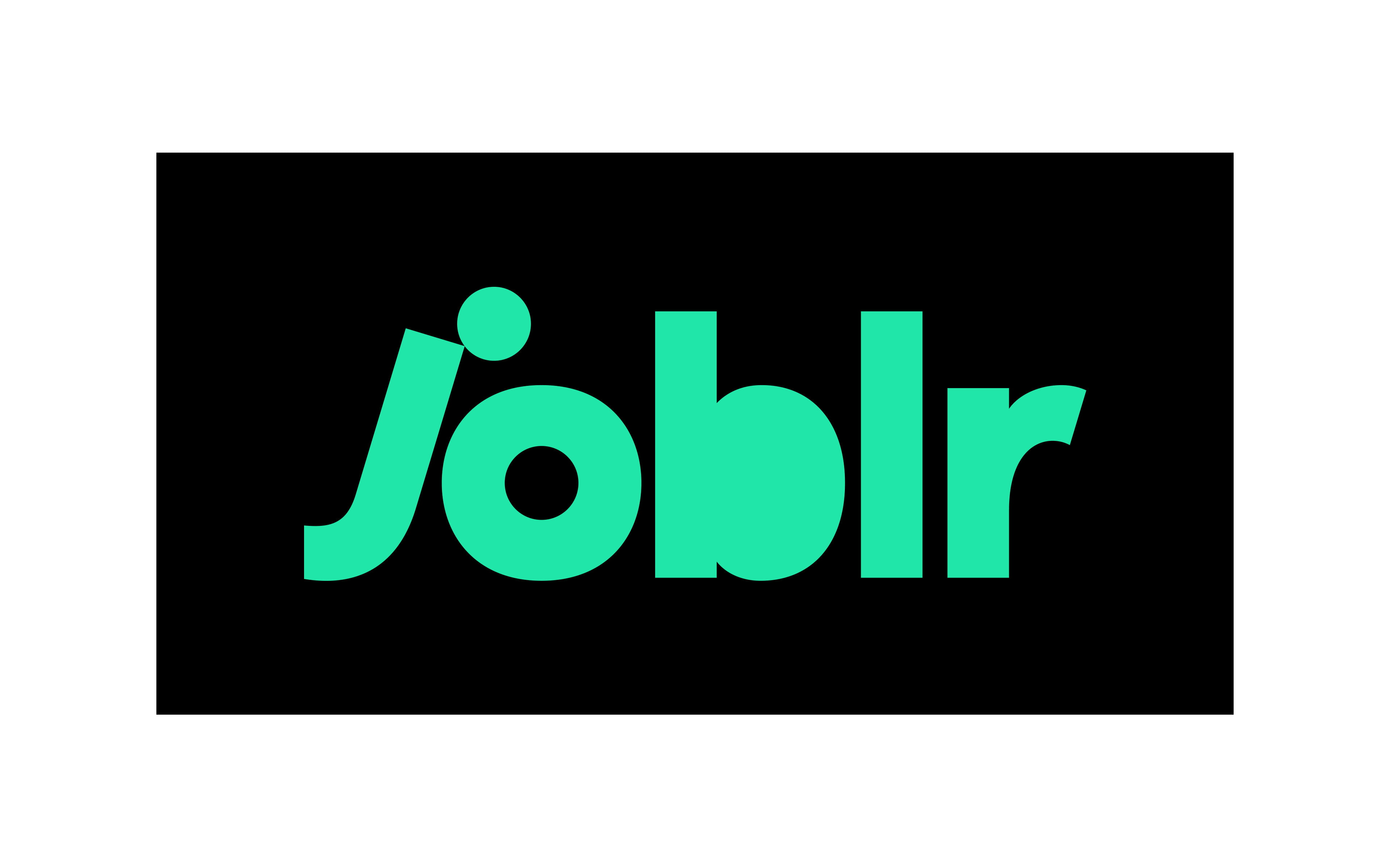 Het uiteindelijke omkaderde logo voor Joblr bestaande uit groene letters op een zwart vlak.