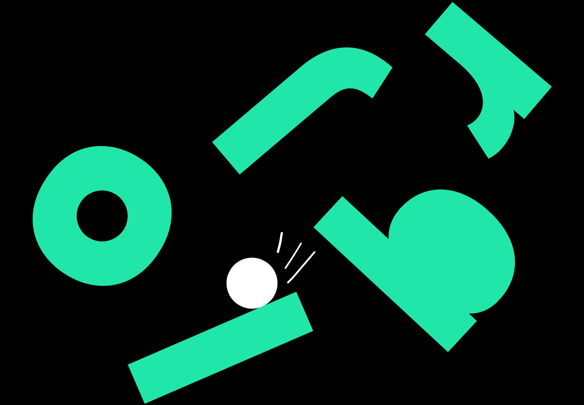 De losse letters van Joblr in het groen op een zwarte achtergrond, met het rollende puntje van de letter J in wit en enkele strepen erachter die suggereren dat het puntje van de letter L afrolt.