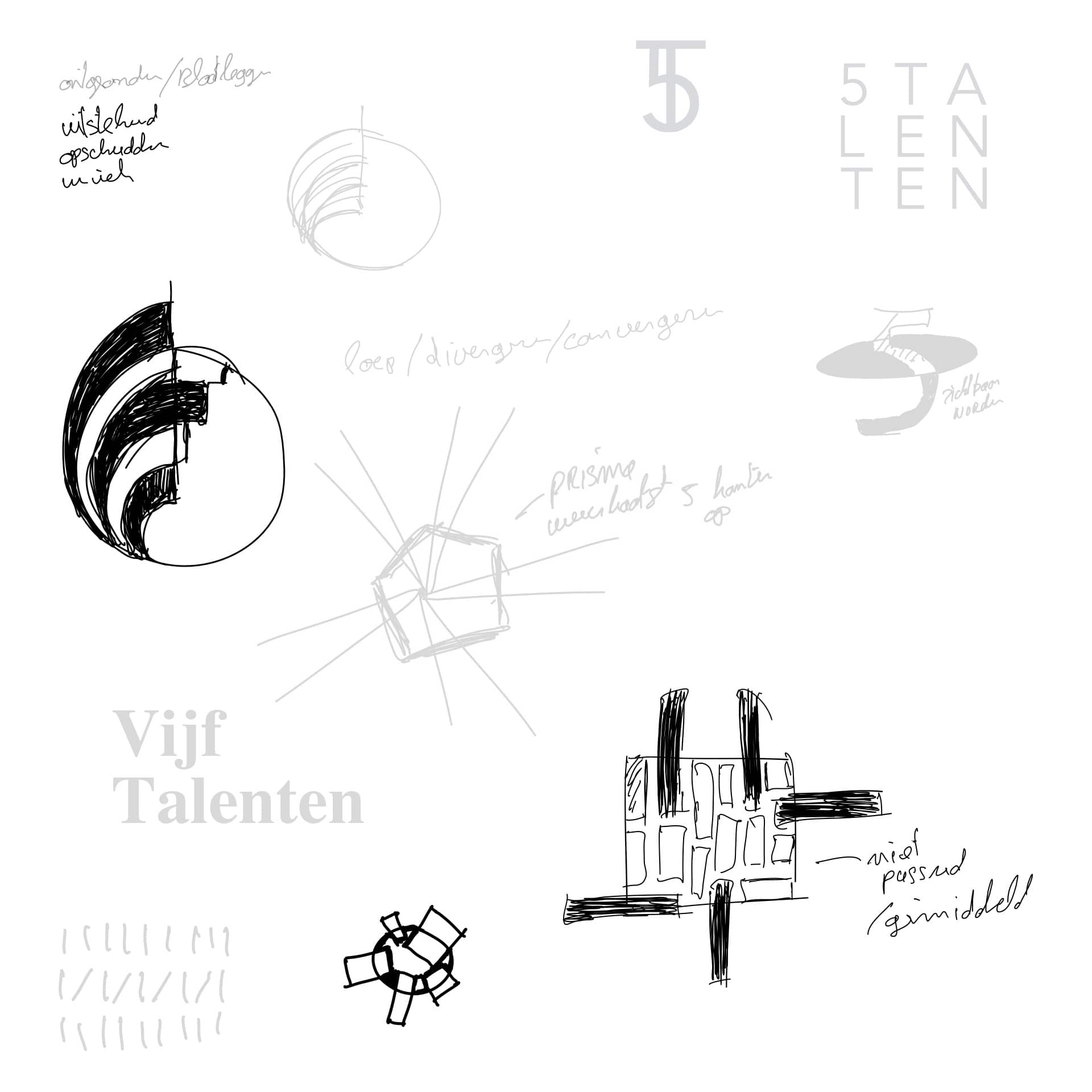 Het verloop van het logo ontwerp door verschillende fases, van schets tot eindresultaat.