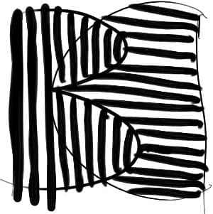 De letters BC die in elkaar overgaan, de B opgebouwd uit verticale strepen en de C uit horizontale.