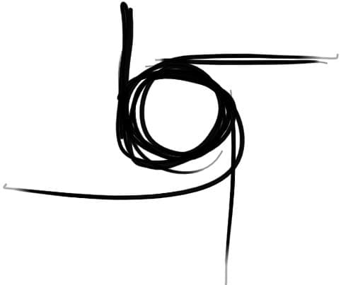 Vier B&rsquo;s in de vorm van een draaikolk. Symbolisch voor vermenging.