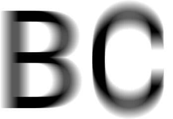 De letters B en C in een vervaagd bewegingseffect. De B lijkt heen en weer, en de C op en neer te gaan.