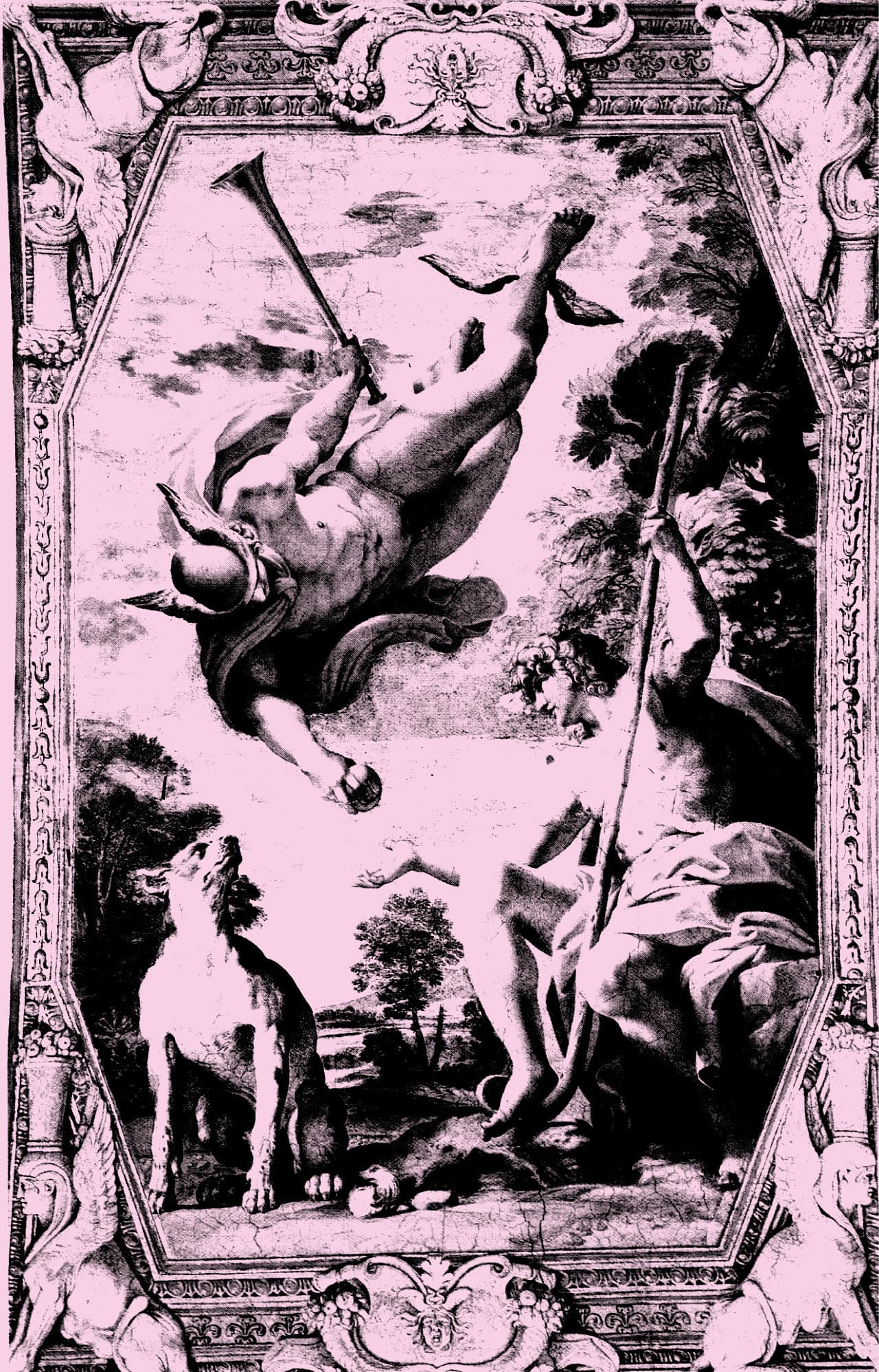 Een fresco uit 1597 van Mercurius en Paris door Annibale Carracci. Te zien in de Farnese Gallery in Rome.