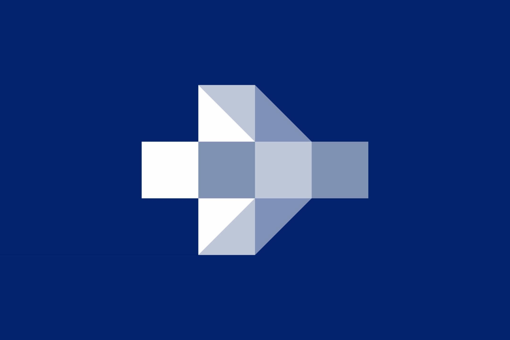 Het logo van Health Travellers: het medische kruis beweegt naar rechts waardoor het op een abstract vliegtuig lijkt.